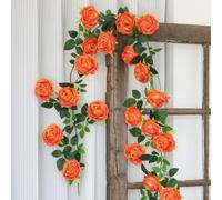 UrbanHui Artificial Rose Vine 1.9m Long With Simulated Flowers, Perfect For Adding Elegance To For Home, Mall, Or Holiday Decor Spaces(Orange)