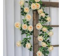 UrbanHui Artificial Rose Vine 1.9m Long With Simulated Flowers, Perfect For Adding Elegance To For Home, Mall, Or Holiday Decor Spaces(Light yellow)