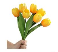 UrbanHui Artificial Tulip Bouquet With Realistic PU Material And Wire Stem Construction For Wedding Centerpieces And Home Use(Orange)