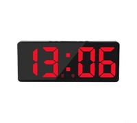 UrbanHui Bedside Mirror Clock Displaying Time Date Temperature(Red)