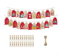 UrbanHui Christmas Advent Calendar Bags 24 Piece Linen Set With Drawstring Closure, Wooden Clips, And Hemp Rope For Treat Organization(A)