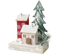 UrbanHui Christmas Village House Wooden Ornament Ski Chalet Lodge For Tabletop Seasonal Display With Rustic And Minimalist Style(C/200g)