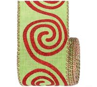 UrbanHui Fabric Ribbon For Holiday Decoration, Polka Dot Swirls Pattern, Metal Edged Trim To Prevent Fraying, 6 3cm By 5 Yards, Suitable For Christmas Tree DIY Use(C)