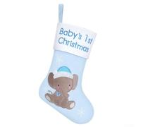 UrbanHui for Baby's First Christmas Stocking With Elephant Pattern For Holiday Decoration Soft Cloth And Easy Hanging Feature(Blue)