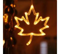 UrbanHui LED Autumn Window Decorations with Suction Cups - Pumpkin Maple Leaf Battery Operated Halloween Lights for Living Room Wall Art(Maple Leaf)