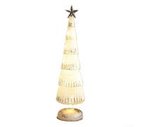 UrbanHui Lighted Glass Christmas Tree Tabletop Decor with Warm Glow LED Lights Night Light for Home Office Bedroom Living Room Decoration(F)
