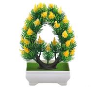 UrbanHui Mini Artificial Bonsai Potted Plant Home Bedroom Garden Decorative Flower 22x12cm White Yellow Purple Lotus Red Pink(Yellow)