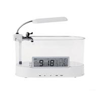 UrbanHui Mini Fish Tank With LED Lights And Integrated Desk Lamp Featuring Advanced Water Circulation, Calendar Display, And Alarm Clock For Desktop Decoration And Aquatic Pet Care
