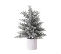 UrbanHui Mini Snow Flocked Artificial Christmas Tree With Lifelike Plastic And Silk Foliage In Stable White Pot, Perfect For Seasonal Decoration On Desks Or Shelves