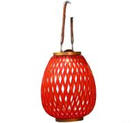 UrbanHui Outdoor Hanging Lantern Solar Powered LED Light for Garden Decoration Weather Resistant Imitation Rattan Design Warm White Illumination(red 18 * 18 * 39.5cm)