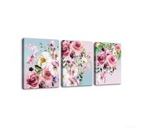 UrbanHui Pink White Flower Canvas Wall Art for Bedroom Decor Unframed Triptych Painting Set Living Room Study Corridor Home Decoration 3 Pieces 30x40cm