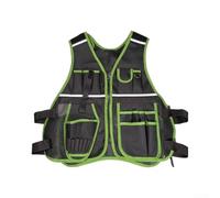 UrbanHui Reflective Tool Vest for Construction Workers - Heavy Duty 600D Fabric Safety Work Vest with Multiple Pockets - Green White Brown 710x620mm