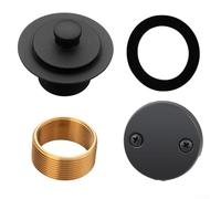 UrbanHui Replacement Tub Drain Stopper Kit With 2 Hole Overflow Cover Toe Touch Operation Compatible With Standard 1 3/8 And 1 1/2 Bathtub Elbows Zinc Alloy And Brass(Black)
