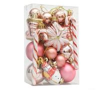 UrbanHui Rose Gold Plastic Christmas Ball Ornaments Set, Xmas Tree Hanging Decor for Wedding Party Indoor Outdoor Holiday Home Decor(B)