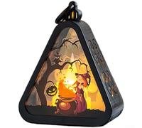 UrbanHui Set Of 2 Halloween Pumpkin Lanterns With Realistic Flickering LED Flame Lights For Home And Party Decoration(The Witch)