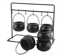 UrbanHui Witches Cauldron Serving Bowls, Halloween Candy Buckets, Creative Halloween Party Decorations, Black Candy Bucket Shelf with Hooks, Plastic Serving Cauldron Candys Bucket Decorations(6pc)