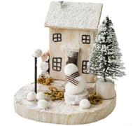UrbanHui Wooden Christmas Village House Ornament With Ski Chalet Lodge Design For Tabletop And Holiday Seasonal Decor Featuring Natural Wood Craft(F/190g)