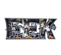 UrbanHui Wooden Halloween Desktop Ornament With Pumpkin Accents, Suitable For Seasonal Decoration In Home, Garden, Or Festive Party Environments