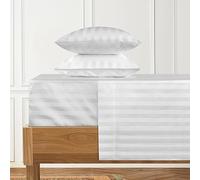 URBANHUT 1000 Thread Count Egyptian Cotton Sheets Damask Striped King Size, Long Staple Soft & Breathable, 4 Pc Bed Sheet Sets, Luxury Hotel Sateen Sheets Fits 16" Deep Pocket - White