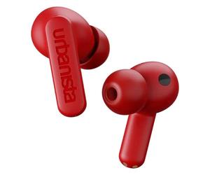Urbanista Atlanta Hybrid Active Noise Cancelling Wireless Earbuds, Deep Bass Splash Resistant Headphones, Bluetooth Multipoint Earphones, Transparency Mode, Wireless Charging Case, Vibrant Red