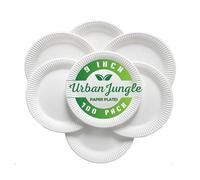 UrbanJungle White Paper Plates 100-9 Inch Party Plates, 23 cm Picnic Plates - Strong Disposable Plates for Hot Food - Disposable Tableware for Birthday, Office, or Home Party Food (100, 23cm, 9in)