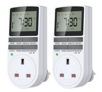 UrbanLuxe 2 Pcs Digital Security Timer Plug Socket with 10 ON-Off Programs, Electrical Timer Plug with LCD Display, Security Random Mode, Suitable for Home Appliances (240V/13A/3120W)