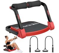 UrbanLuxe Ab Machine, Sit Up Exercise Equipment with Two Tension Ropes, 4 Adjustable Resistance, Automatic Rebound sit up machine, Ab Trainer for Home and Gym (Red)