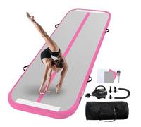 UrbanLuxe Air Tumble Track Gymnastics Mat, Inflatable Gymnastics Tumbling Mat 6.6ft 10ft 13ft 16ft 20ft/4In Air Tumble Track with Air Pump, For Family Use/Yoga/Water/Dance-2m, Grey-Pink