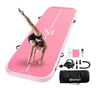 UrbanLuxe Air Tumble Track Gymnastics Mat, Inflatable Gymnastics Tumbling Mat 6.6ft 10ft 13ft 16ft 20ft/4In Air Tumble Track with Air Pump, For Family Use/Yoga/Water/Dance-3m, Pink-White