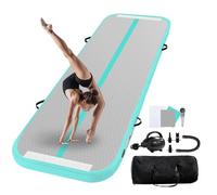 UrbanLuxe Air Tumble Track Gymnastics Mat, Inflatable Gymnastics Tumbling Mat 6.6ft 10ft 13ft 16ft 20ft/4In Air Tumble Track with Air Pump, For Family Use/Yoga/Water/Dance-4m, Grey-Green