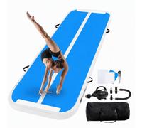 UrbanLuxe Inflatable Gym Mat Mats, 2 m / 3 m / 4 m / 5 m / 6 m, 10 cm High Air Training Mat with Air Pump, for Family Use, Yoga, Water, Dance, 3 m x 10 m x 20 cm, Blue White