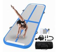 UrbanLuxe Inflatable Gym Mat Mats, 2 m / 3 m / 4 m / 5 m / 6 m, 10 cm High Air Training Mat with Air Pump, for Family Use, Yoga, Water, Dance, 5 m x 1 m x 20 cm, Blue