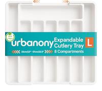 Urbanony Large Cutlery Drawer Organiser Expandable, 33-57x38cm Utensil Tray with 8 Compartments, Kitchen Drawer Divider for Spoons, Forks, Knives, Silverware Storage, multi-use 0rganizer, White