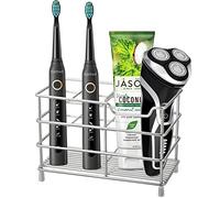 Urbanstrive 304 Stainless Steel Bathroom Toothbrush Holder Toothpaste Holder Stand Bathroom Accessories Organizer (Silver, Large)