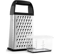Urbanstrive Cheese Grater With Container, Professional Cheese Grater with Handle, Stainless Steel Graters for Kitchen Handheld, Box Grater with 4 Sides for Vegetables, Ginger, Potatoes, Black