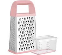 Urbanstrive Cheese Grater with Container, Professional Cheese Grater with Handle, Stainless Steel Graters for Kitchen Handheld, Box Grater with 4 Sides for Vegetables, Ginger, Potatoes, Pink