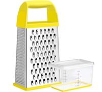 Urbanstrive Cheese Grater With Container, Professional Cheese Grater with Handle, Stainless Steel Graters for Kitchen Handheld, Box Grater with 4 Sides for Vegetables, Ginger, Potatoes (Yellow)