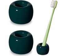 Urbanstrive Sleek Mini Ceramics Toothbrush Holder Stand for Bathroom Vanity Countertops, Dark Green, 2 Pack