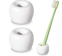 Urbanstrive Sleek Mini Ceramics Toothbrush Holder Stand for Bathroom Vanity Countertops, White, 2 Pack