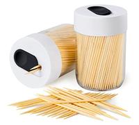 Urbanstrive Sturdy Safe Toothpick Holder with 800 Natural Wood Toothpicks for Teeth Cleaning, Unique Home Design Decoration, Unusual Gift, 2 Pack, White