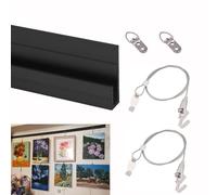 UrbanUp Red/Black/White/Silver Picture Frame Hanging Kit, Picture Frame Wire with 1.5m Long Track, Picture Hanging Wire, Holds up to 66lbs (30kg)(BLACK,3.3"/1m Cable)