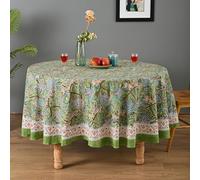 UrbanWeavers Hand Block Printed Tablecloth - Colorful Floral Print | 100% Cotton | Indian Artisan Handmade Art | Dining Room, Kitchen, Outdoor Décor, (Forest Ash Elegance, 4 Seater 60 Inches Round)