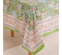 UrbanWeavers Hand Block Printed Tablecloth, Colorful Floral Print, Indian Artisan Handmade Art, Dining Room, Kitchen, Outdoor Décor, (Forest Ash Elegance, 6 Seater 60 x 90 Inches Rectangle)