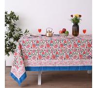 UrbanWeavers Hand Block Printed Tablecloth, Colorful Floral Print, Indian Artisan Handmade Art, Dining Room, Kitchen, Outdoor Décor, (Peach Floral, 6 Seater 60 x 90 Inches Rectangle)