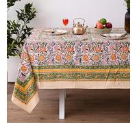 UrbanWeavers Hand Block Printed Tablecloth, Colorful Floral Print, Indian Artisan Handmade Art, Dining Room, Kitchen, Outdoor Décor, (Yellow Sunflower, 6 Seater 60 x 90 Inches Rectangle)