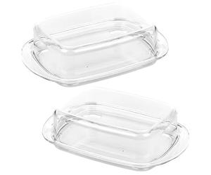URBN-CHEF 1/2pcs Clear Plastic New Butter Cheese Dish Holder with Lid - Modern Durable, Transparent for Easy Food Preservation Kitchen Storage Tray for Serving Dish Ideal for Home