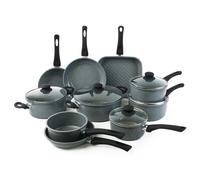 URBN-CHEF 10pc Forged Carbon Steel Marble Grey Pots Pans Frying Pan Cookware Set