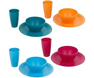 URBN-CHEF 12/24x Unbreakable Reusable Coloured Plastic Soup Cereal Bowls Cutlery Tableware (1 of Each Colour, 12 Piece)