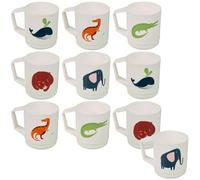 Urbn-Chef 260Ml Set Of 10 Kids Reusable Plastic Drinking Mugs Cups Handle Assorted Animal Design Set