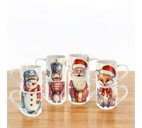 Urbn-Chef 265Ml 8 Pcs Tea Coffee Santa Mugs Gift Set Stackable Cups With Christmas Design